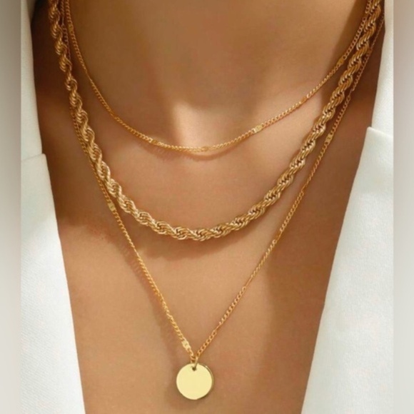 Gold 2pc Disc Multi Layered Necklace - Picture 1 of 2